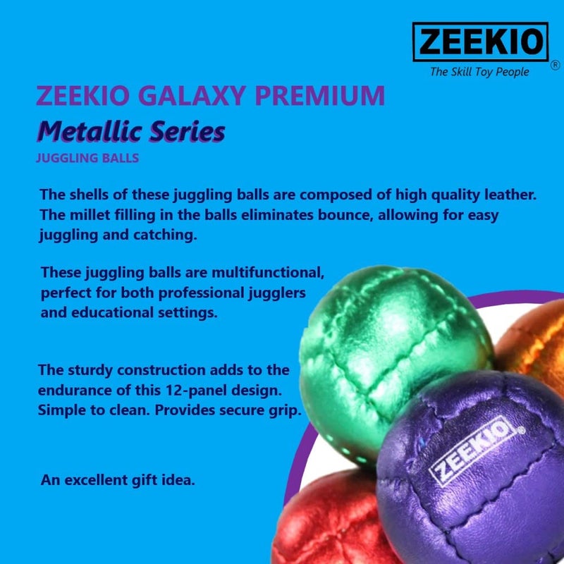 Zeekio Galaxy Juggling Balls - Metallic Series - Premium 12 Panel Genuine Leather Balls - 130g - 67mm - Pack of 3 - Metallic Purple - Image 4